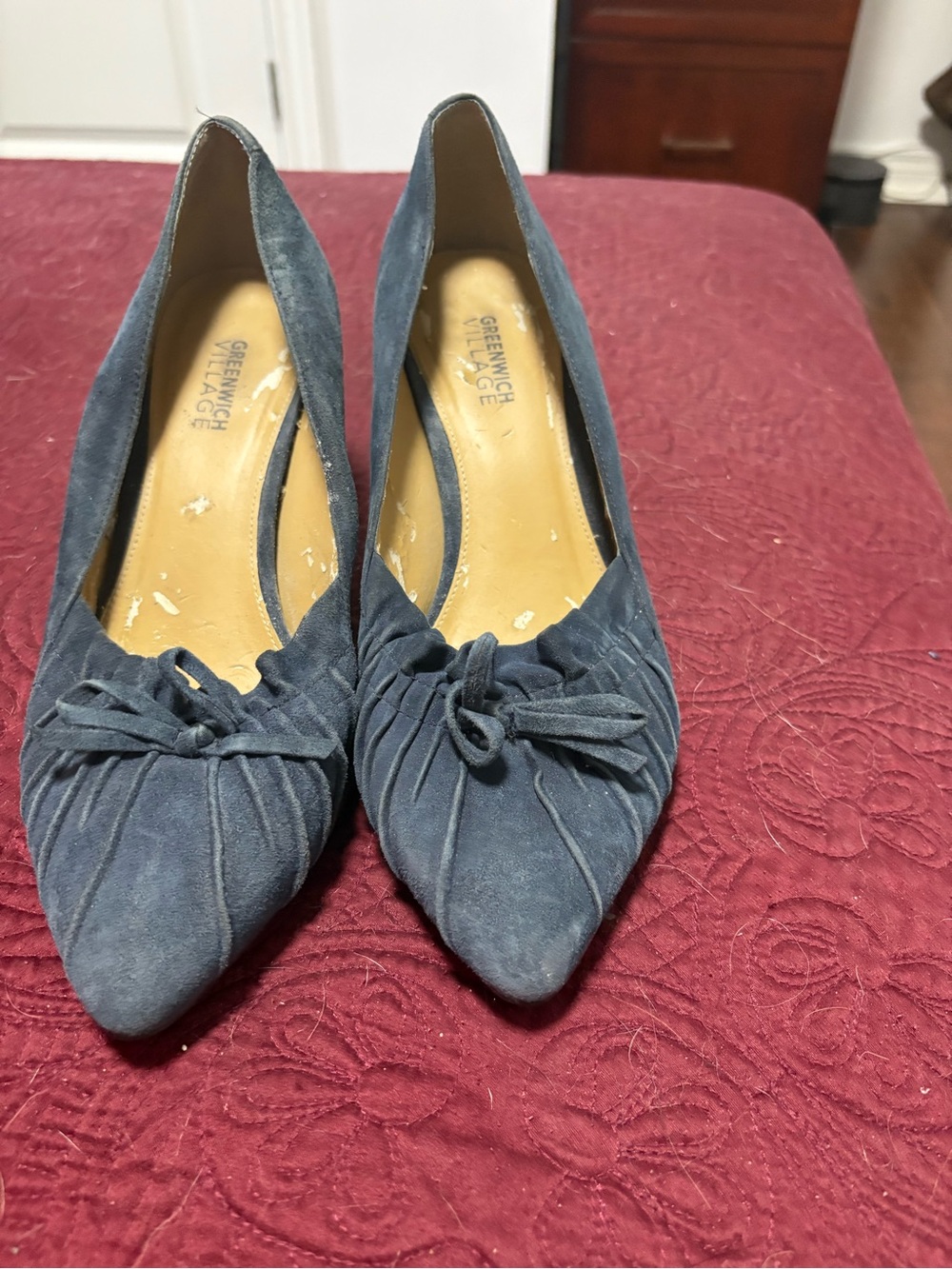 Navy Suede Pointed Toe Heels with Knot Detail
